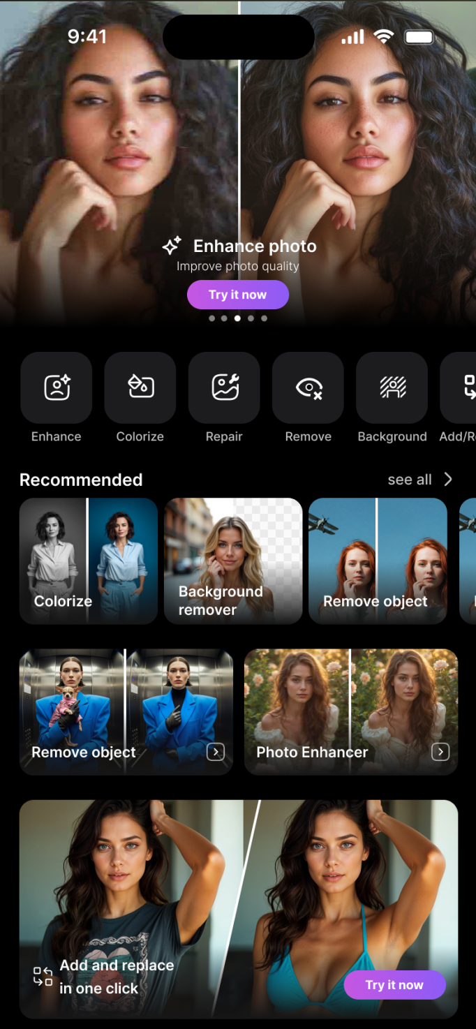 AI Photo Editor Screen 1