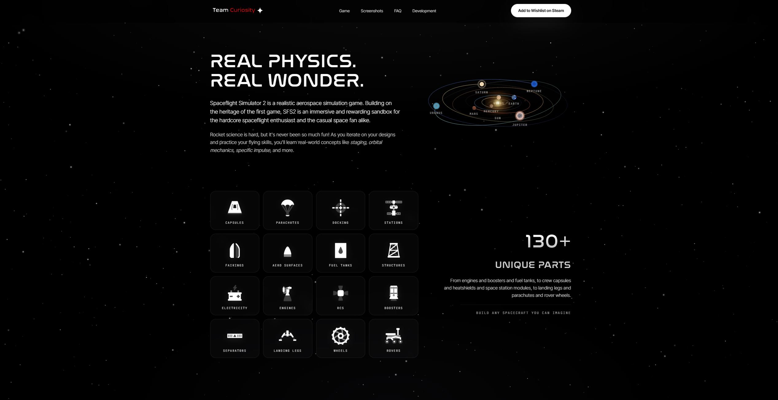 Spaceflight Simulator 2 redesign — interactive solar system section